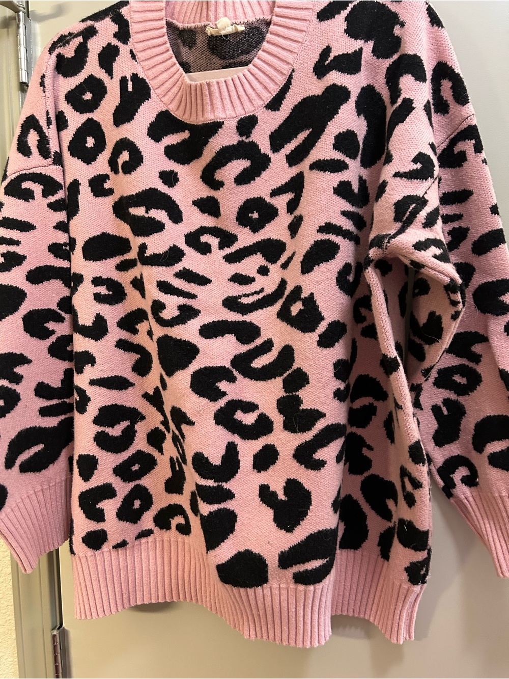Pink Leopard Print Crewneck Sweater - Women